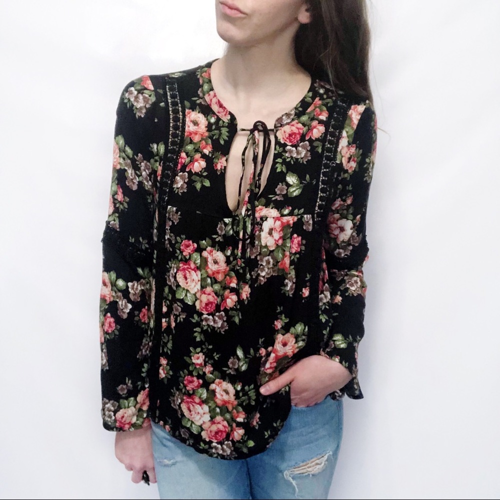 Altar’d State Floral Print Gauzy Bell Sleeve Top